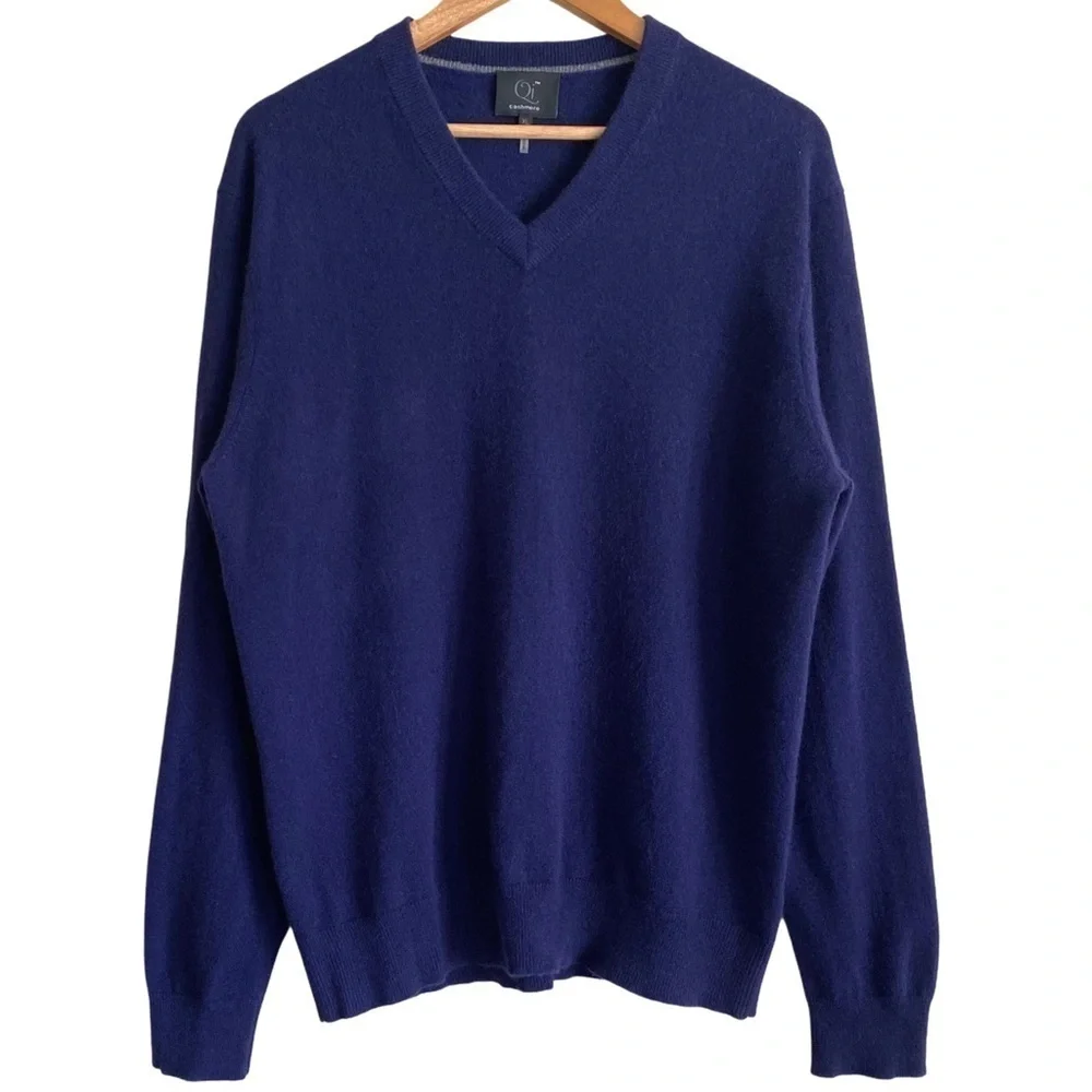 Qi 100% Cashmere Supersoft Preppy Lightweight V-Neck Pullover Sweater Sz XL